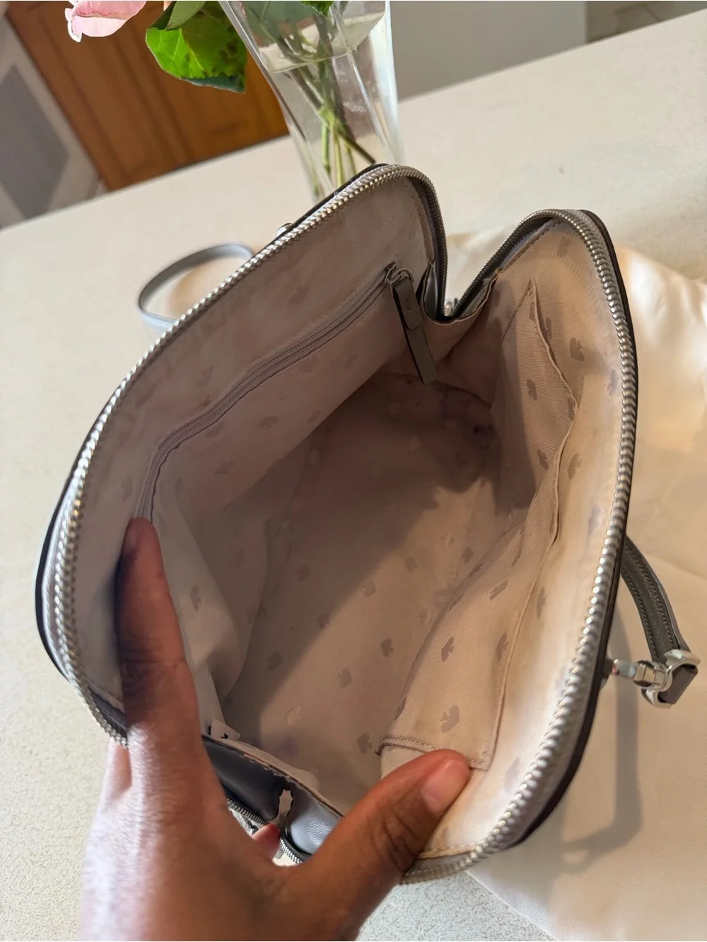 kate spade Gray Leather Dome Satchel with Detachable Crossbody Strap - Picture 8 of 11